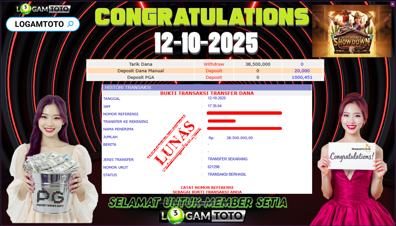 SELAMAT KEPADA MEMBER SETIA LOGAMTOTO BERHASIL JACKPOT DI PERMAINAN SLOT WILD BOUNTY SHOWDOWN